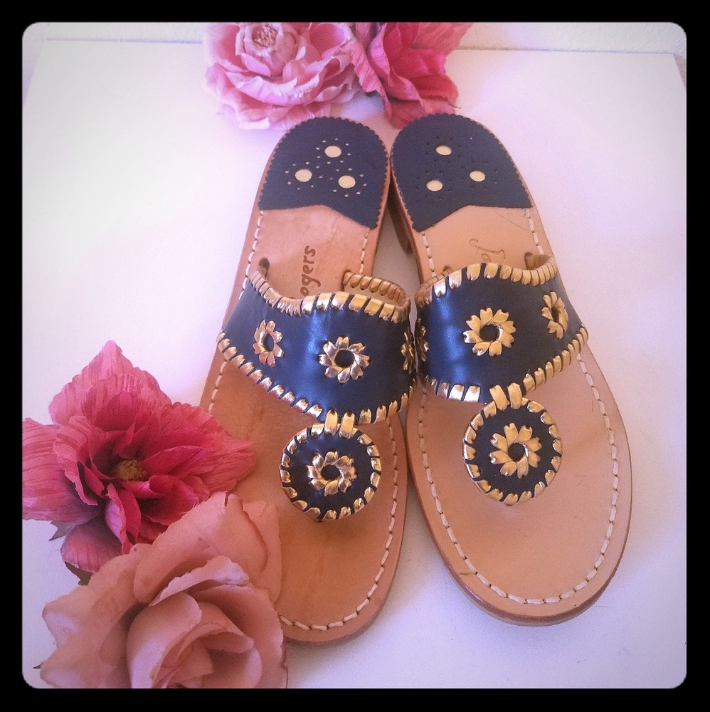 Navy Blue and Gold Jack Rogers Sandals